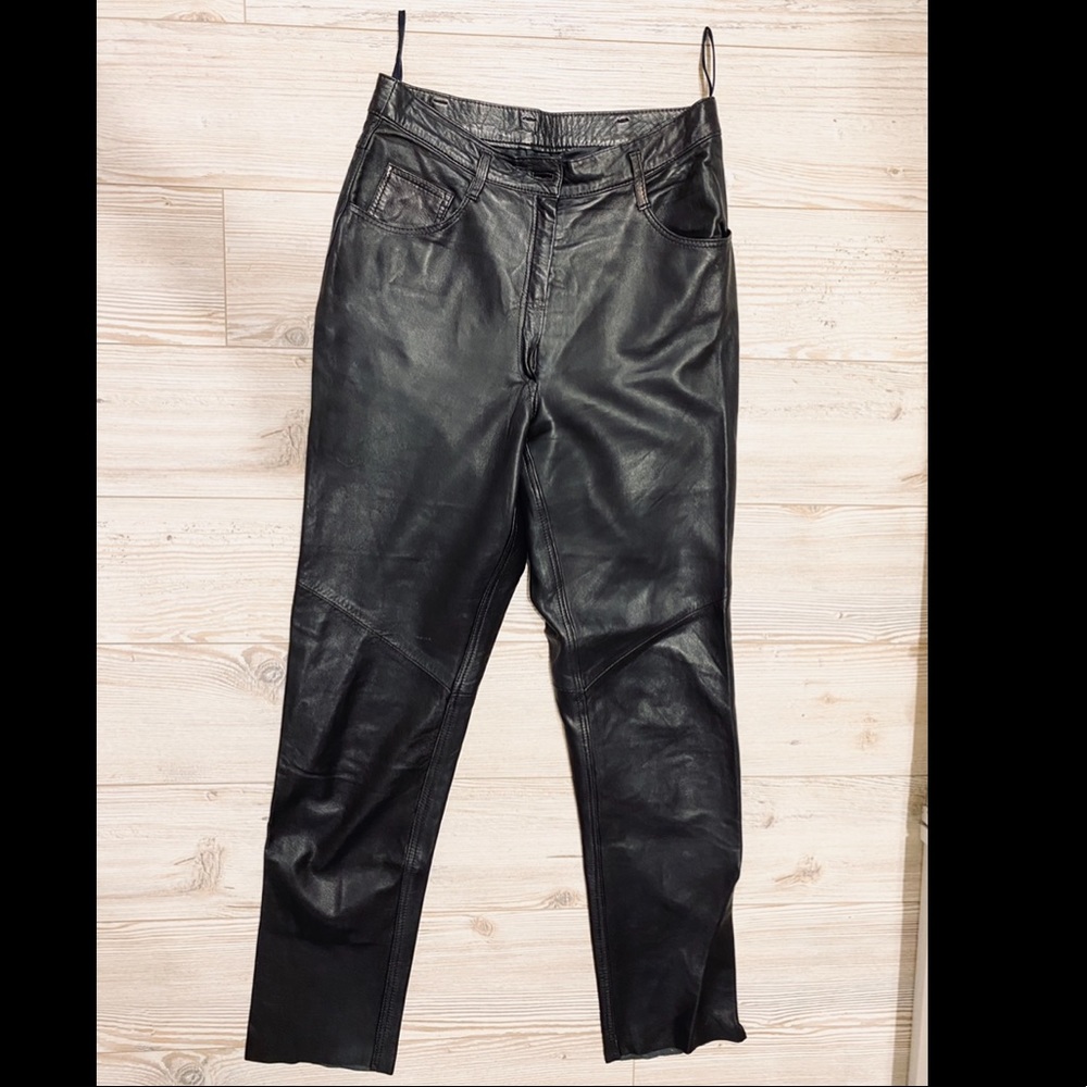 Real lamb skin black leather pants